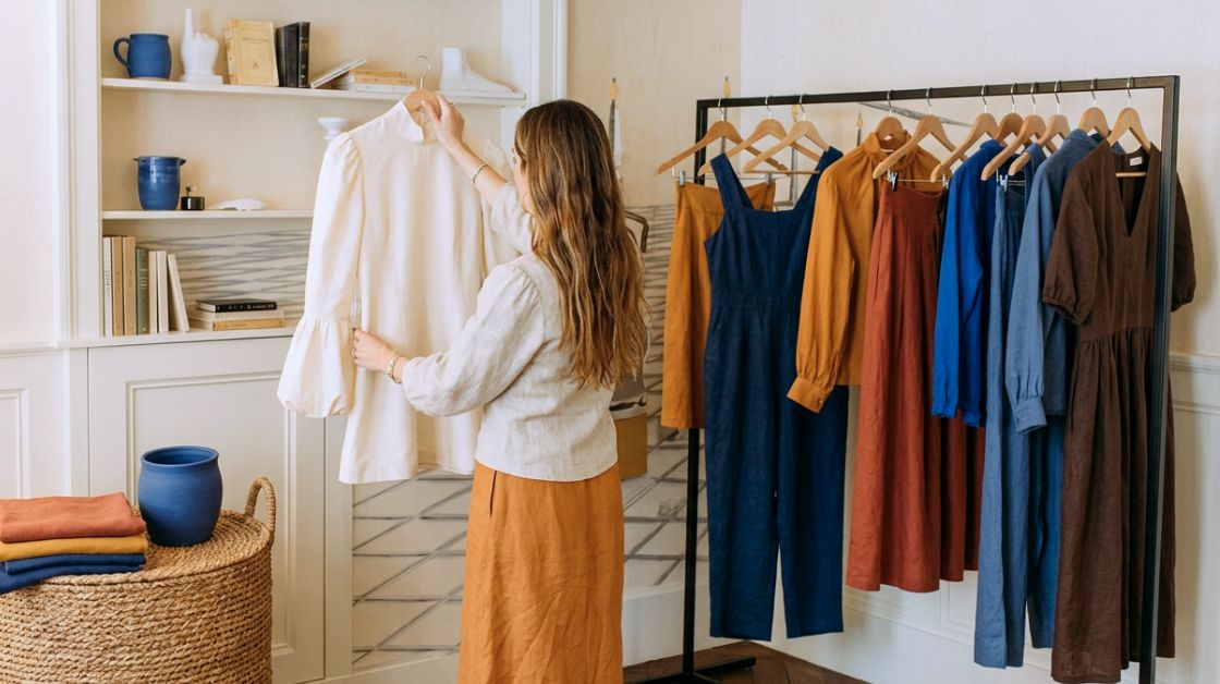 Woman shopping for sustainable clothes